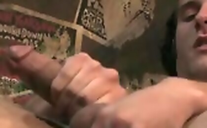Derrek frees his giant dick from the jock & starts to stroke