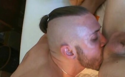 Hairy Surfer Gags on Tatted Rocker