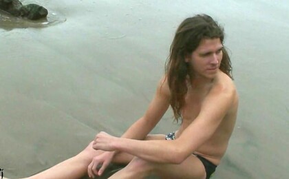 Surfer Dude Spanks It By The Beach