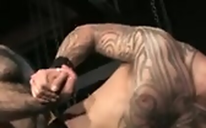 Adam pile drives Logan\'s exposed manhole on the dungeon bed