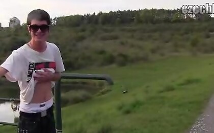 Czech hunter 62. Hot twink sucking off cock outdoors.