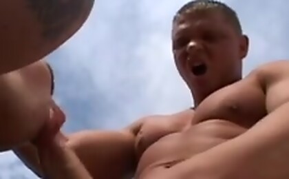 Hot threesomne outdoors next to jet while no one around.