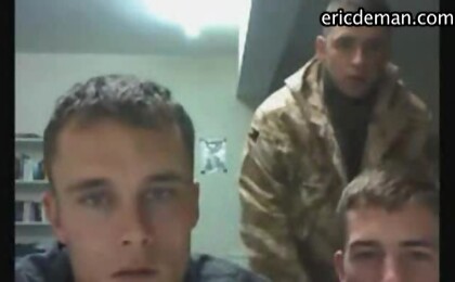 Soldiers strip down flaunting their cocks and egg each other on flashing ass and pretending to jerk each other off