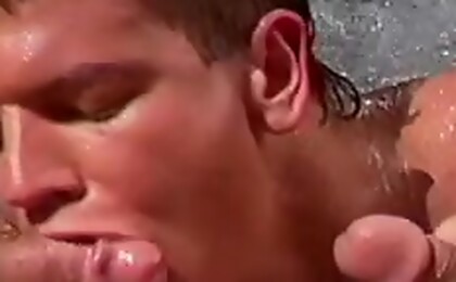 Sunny day outside 3 guys decide to have sex in the hot tub
