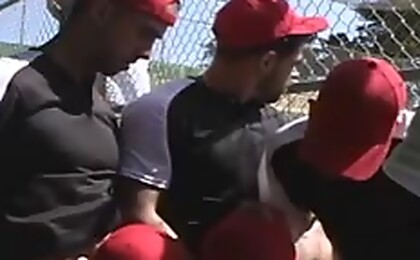 hot and horny baseball team has hot outdoor circle suck fest