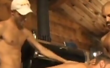Three men fuck in a cottage in the woods and have a fun time