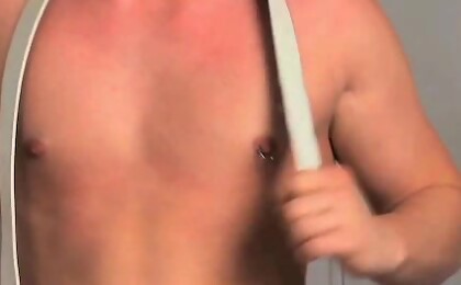 Brunette twink Milo jacking off dick