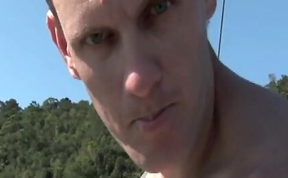 Christian strokes his dick outdoors