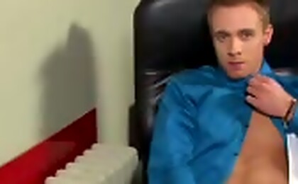 Gay jacking off in a office