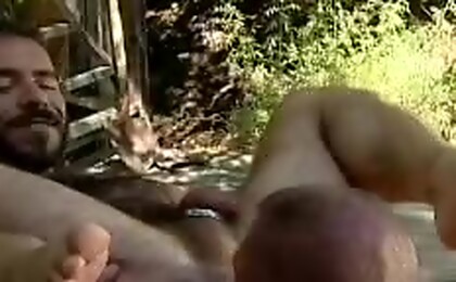 Hairy ass rimming in the woods