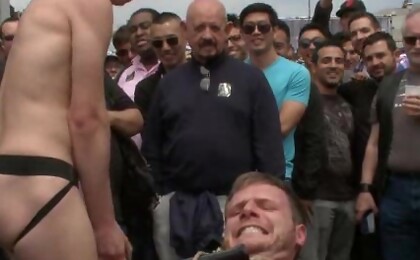 Cock hungry whore cattle prodded and fucked at Dore Alley Street Fair