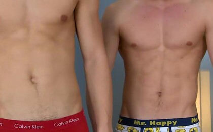 Straight Mates Jaden & Ben Compare Uncut Cocks & Wank Each Other Off!