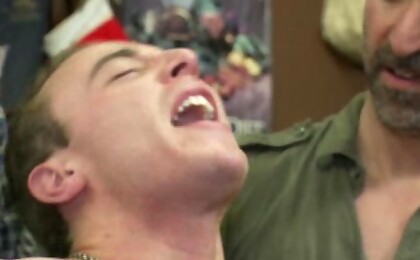 Studly shoplifter gets an eggplant up his ass and a face full of cum at a fruit stand.