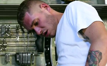 Gay foot licker face fucked and splashed with cum