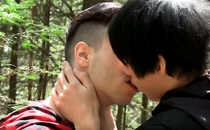 Gorgeous boys Daniel and Zac swap cocks in the woods before heading back for the real action