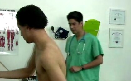 Ramon is a new student that has just arrived on campus. He\\\'s trying out for the swim team. He\\\'s 5\\\'7 and 135 pounds, he has a nice smooth twink Latino body. I entered the exam room today for his first visit. He seems calm and collective