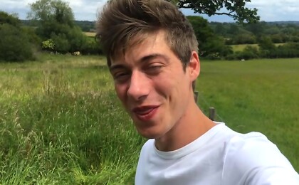 Young Naughty Pup Henry Wanks his Big Uncut Cock & Pumps his Hole with Carrots in a Field!