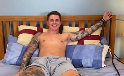 Straight Hottie Finn gets Tied up & Dildoed by Muscular Hunk & both their Uncut Cocks Explode with Cum!
