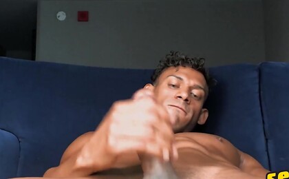 Curly-Haired, Green-Eyed JJ Teases us with him Stroking his Cock and Climaxing