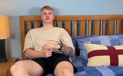 Straight Blond Pup Pumps his Tight Hole with the Big Pink Dildo & his Uncut Cock Cums!