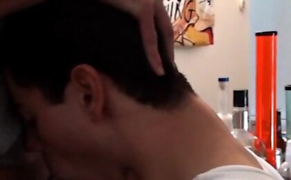 Three hot frat boys take turns fucking another dudes cum hole