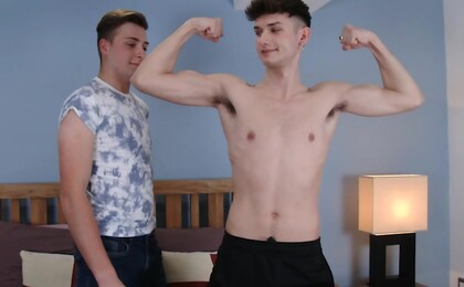 Young Straight Lad Charlie's 1st Man Wank with Jack's Thick Uncut Cock & Jack Cums Over His Shoulder!