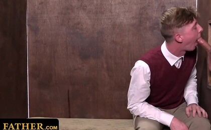 Cute Boy Confesses his Naughty Sins and needs to Satisfy the Priest to get Forgiven