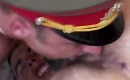 Horny army studs enjoying a hot threesome between duties!