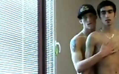 Hot twinks masturbate their nice uncut dicks on the couch!