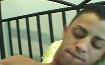Cute latino jerking off his meat on a white bed in here ! 