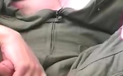 Sexy Man Wearing Army Suit Jerks Off And Comes On His Pants