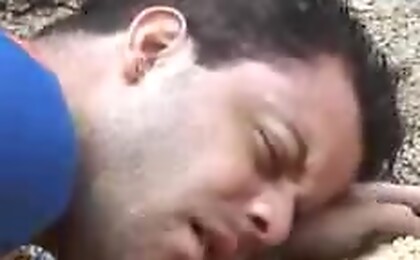 Two young cute guys kissing and fucking outside on the beach