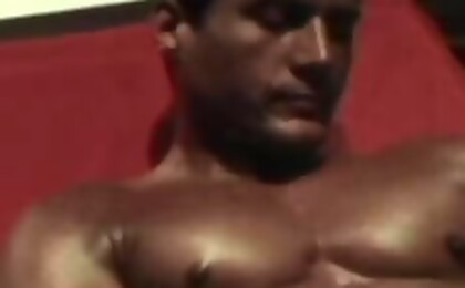 Muscle man jacking off dick