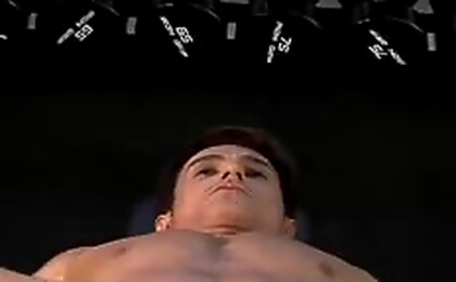 Very awesome dude exercising and lifting weights in a gym