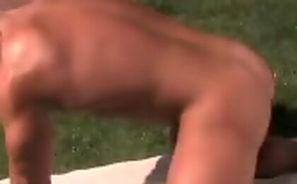 Muscular guy shows his body before stroking his man pole