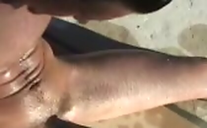 He strokes is dick in the pool and finish it in the bathroom