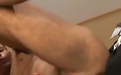 Muscular man in a suit fucks younger slut in his tight ass!