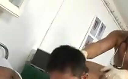 tattooed doc fucks a patient sucking on another one's cock!