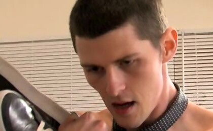 A teacher puts his twink student up on his desk and blows him.